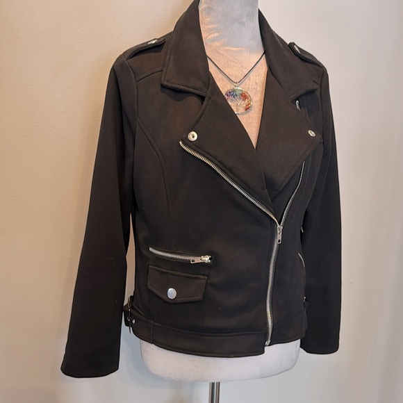 White Birch black faux suede moto jacket EUC M - Picture 6 of 11